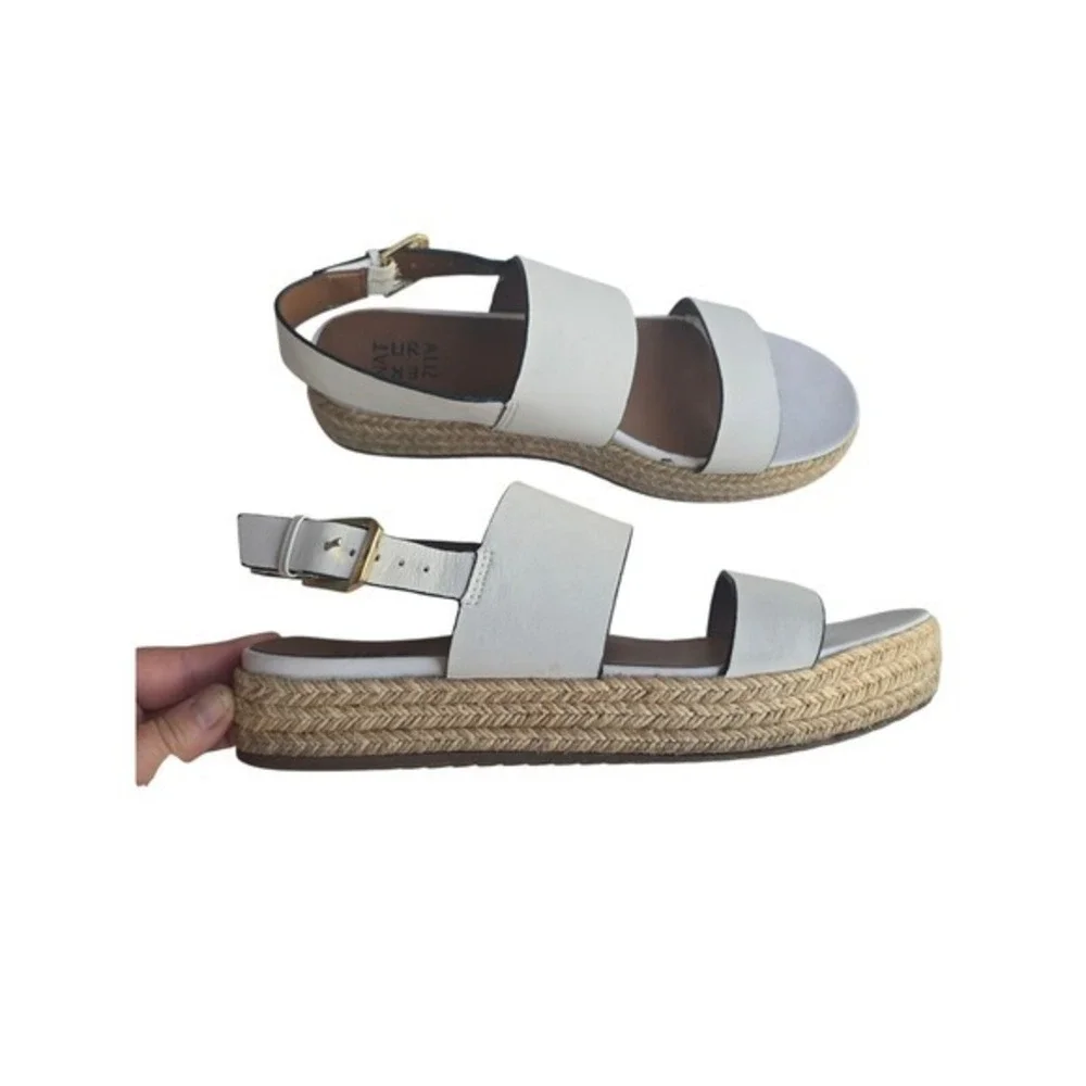 Naturalizer Jaycie‎ Platform Espadrille Sandals White Leather Women's Size 9.5M
